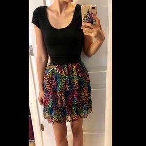 Flattering Casual Black & Color Print Dress